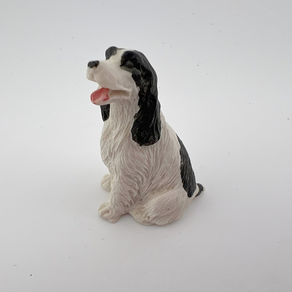 Mini Cocker Spaniel Dog Figurine Matte Black White 1 5/8" Tiny